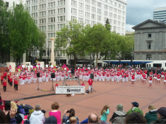 One More Time Around Again Marching Band in Pioneer Courthouse Square